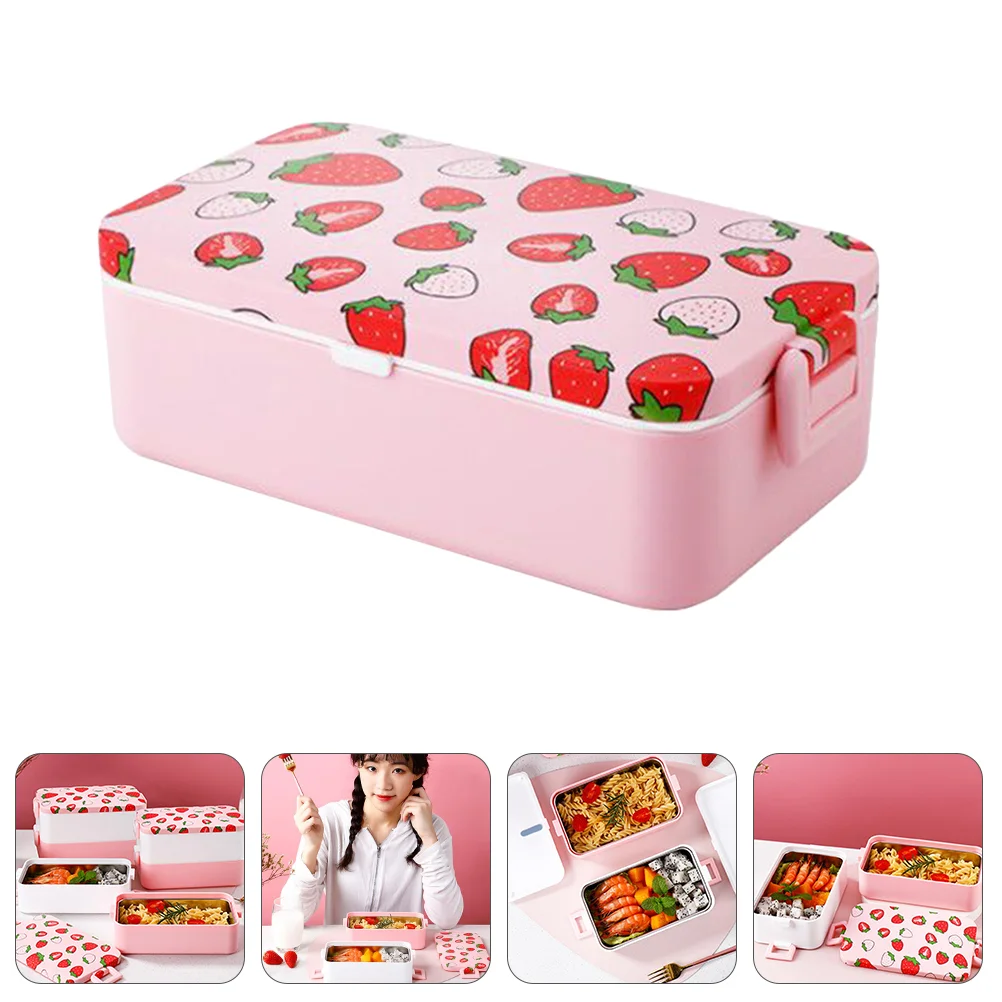 

Strawberry Lunch Box Bento Lunchbox Container Holder Food Storage Case Stainless Steel Containers