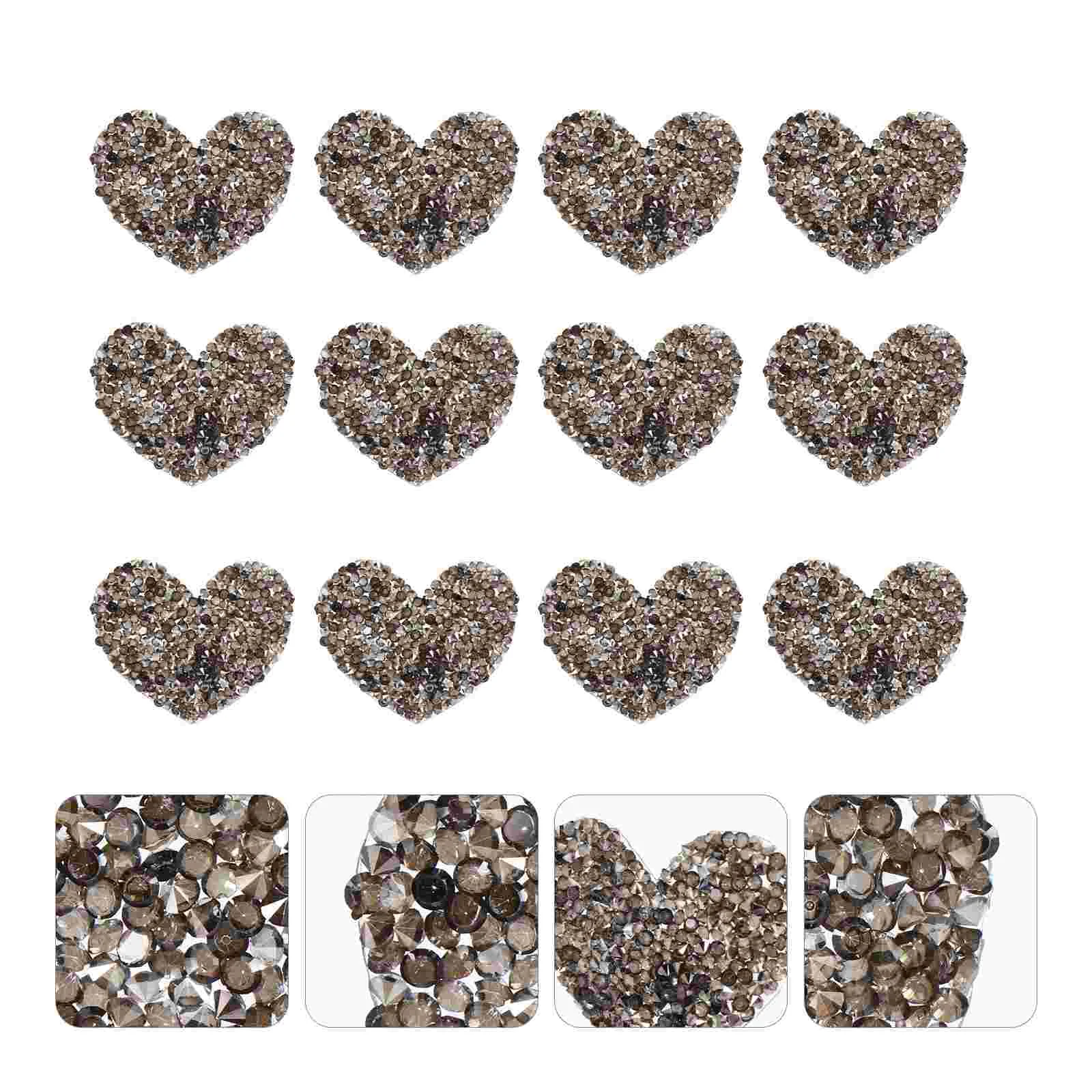 

12 Pcs Applique Heart-shaped Hot Diamond Adhesive The Flash Costume Sewing Patches Resin Drill Clothing