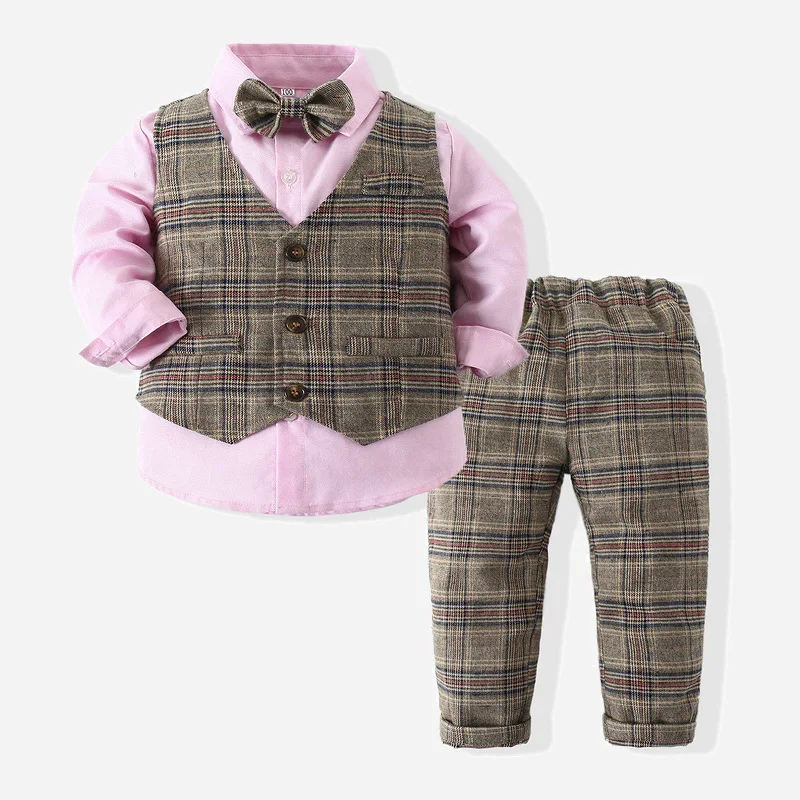 

Детский Костюм Джентльмена для мальчиков, костюм в британском стиле с галстуком-бабочкой, жилет и брюки, новинка весны и осени, костюмы из четырех предметов для вечеринки