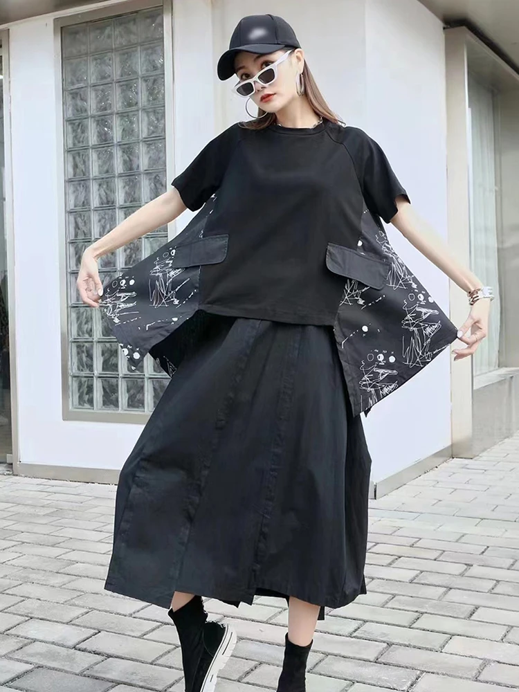 

XITAO Casual Patchwork T-Shirt Women Korea 2022 Summer New Personality Fashion Loose O-neck Short Sleeve T-Shirt WMD5051