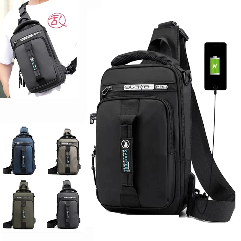 

SUUTOOP Men's USB Multifunction Shoulder Bag Travel Waterproof Cross body Sling Chest Bags Crossbody Messenger Pack For Male