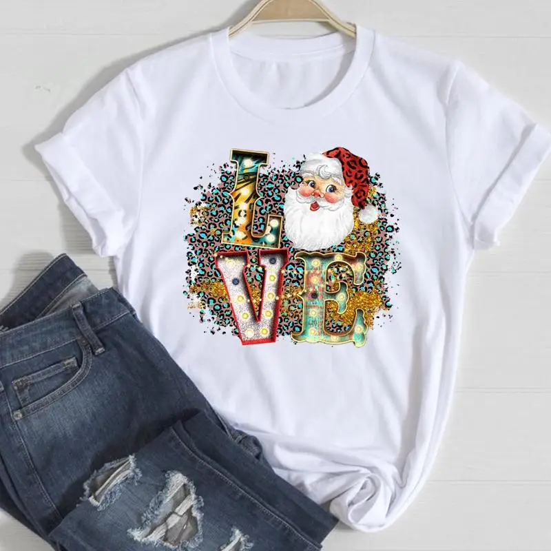 

Print Trend Merry Christmas Santa Claus Trend Women T-shirts Cartoon 90s 2022 Fashion Holiday Top Graphic Tshirt Travel Tee