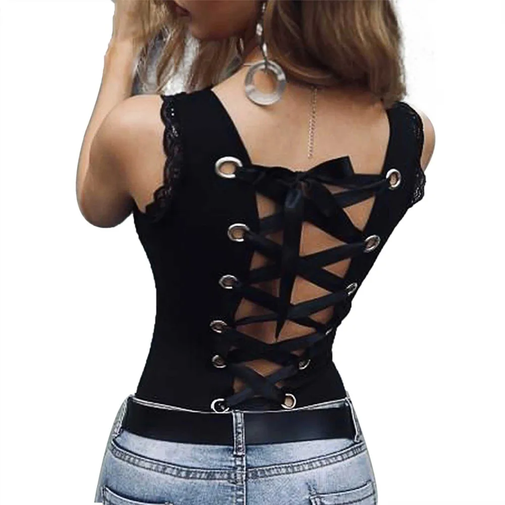 

Женский модный однотонный топ S, летняя пикантная бандажная безрукавка с U-образным вырезом и открытой спиной, повседневная одежда