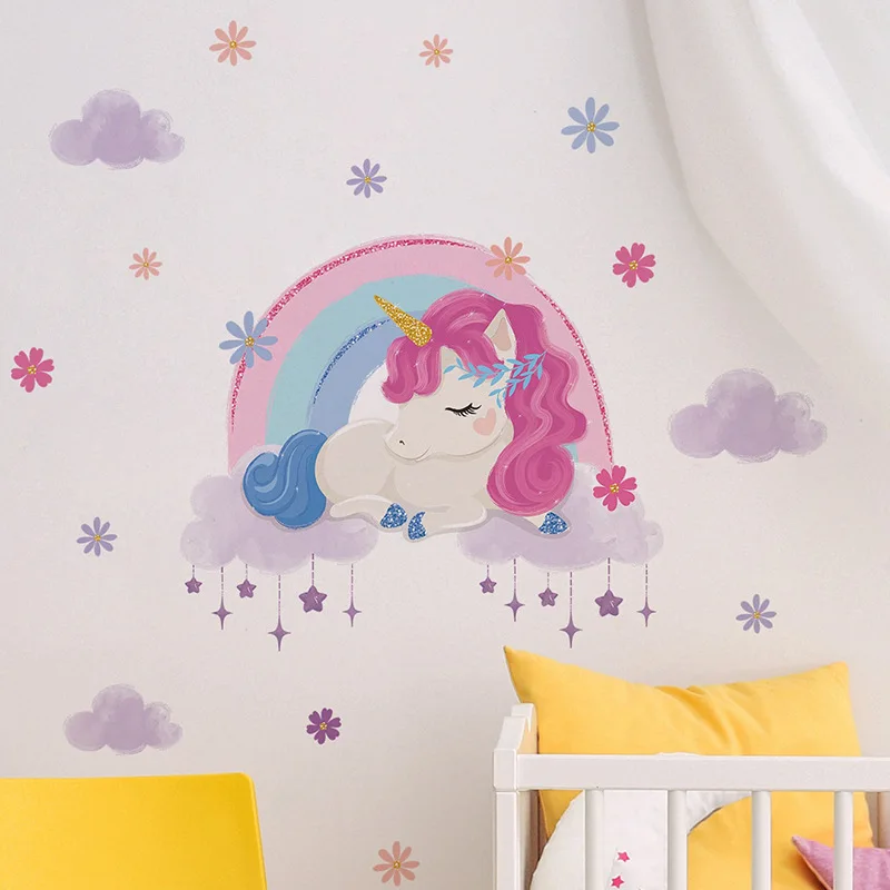 Светящиеся наклейки на стену с милым единорогом из мультфильма для маленьких