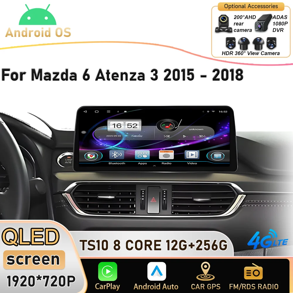 Фото 12,3-дюймовый Android 16 для Mazda 6 Atenza 3 2015-2018: GPS-навигация, высокопроизводительный процессор, мультимедийный плеер, Wi-Fi, подключение Plug and Play №3