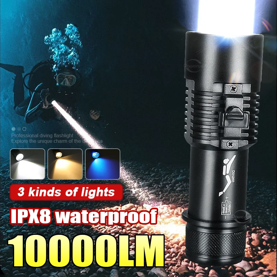 Профессиональный Светодиодный Фонарик Для Дайвинга P100 3 Режима Освещения
