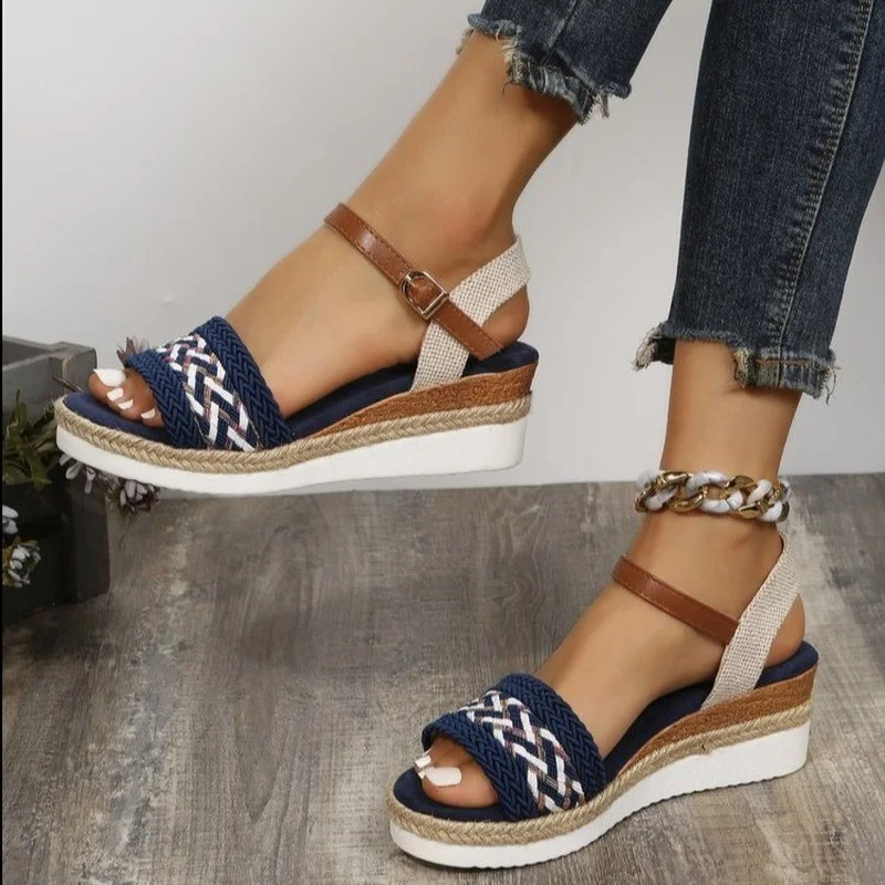 

Women's Peep Toe Wedges Sandals Summer 2022 Non-slip Platform Gladiator Shoes Weave Woman Sandalias De Mujer Plus Size 42 Wild