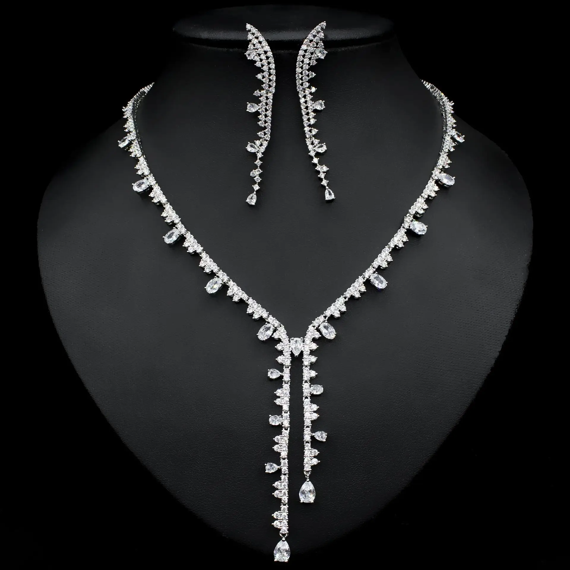 

ZAKOL Luxury Cubic Zirconia Jewelry Sets for Women Water Drop Necklace Earrings Set Wedding Party Dress