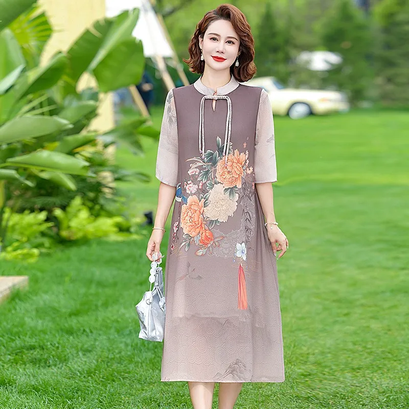 Женское шифоновое платье-макси с коротким рукавом свободного покроя