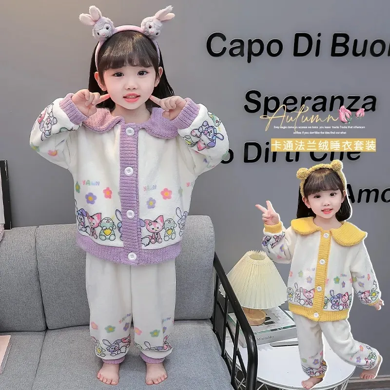 Фланелевая Пижама для девочек Disney Stellalou Linabell Kawaii осень-зима утепленная Теплая