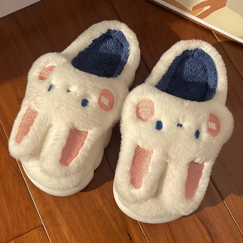 Animal Slipper For Women Girls Kawaii Fluffy Winter Warm Upgrate Slippers Female Cartoon Milk Cow House Cotton Slides Funny Shoe