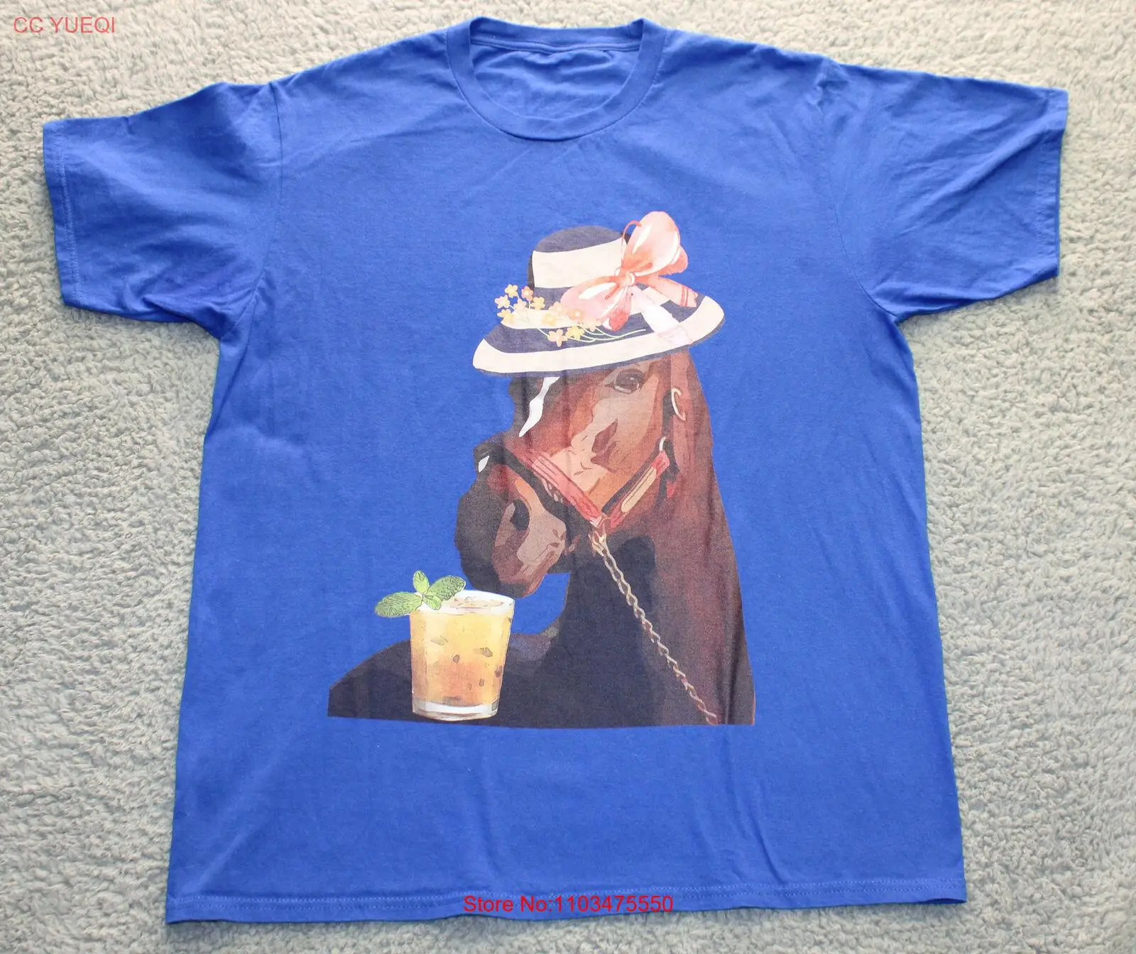 Забавная Мужская футболка Horse W/ Hat с напитком синяя большая