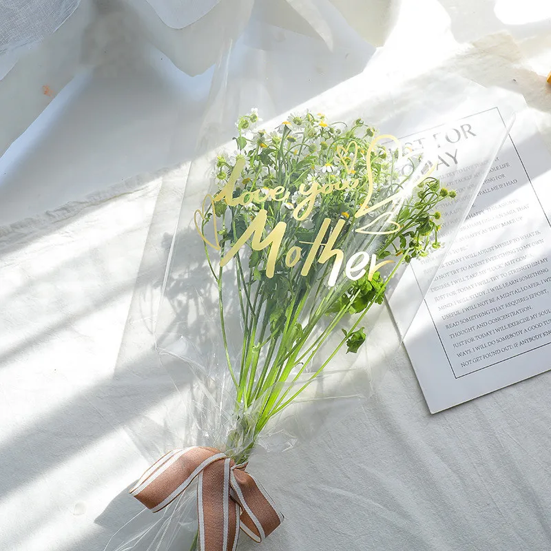 

20pcs/lot Transparent Waterproof Cellophane English Flower Bouquet Gift Wrapping Bags for Happy Mother's Day Valentine's Day