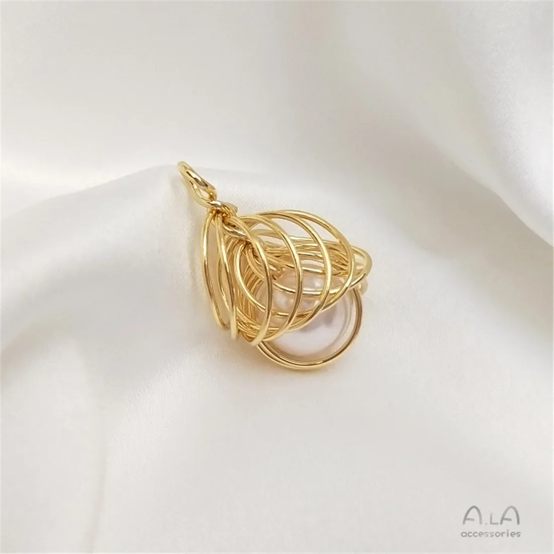 14 К позолоченная медная проволока намотка искусственный жемчуг бутон кулон