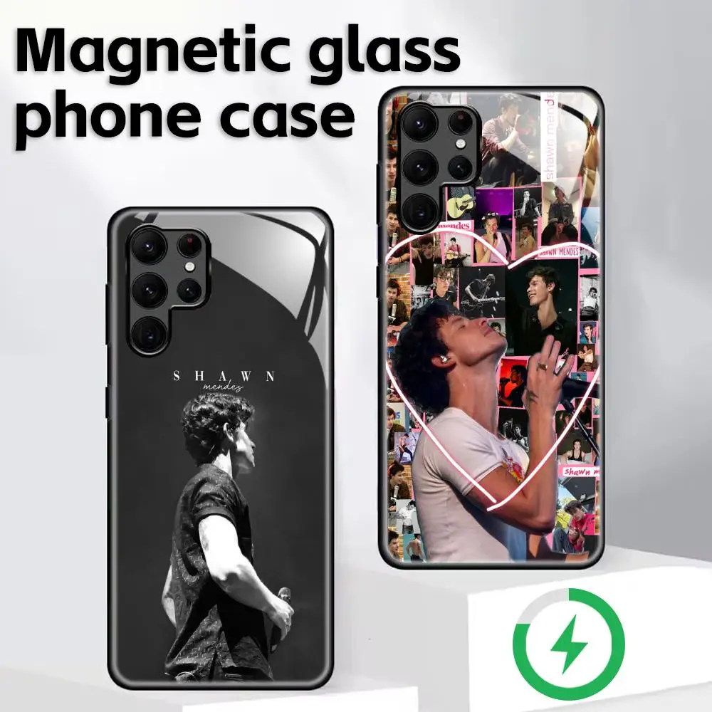 Фото Модный чехол для телефона с изображением певца Шона Мендеса для Samsung S26 S25 S24 S23 S22 S21 Plus Ultra Note20, стеклянный магнитный чехол. №1