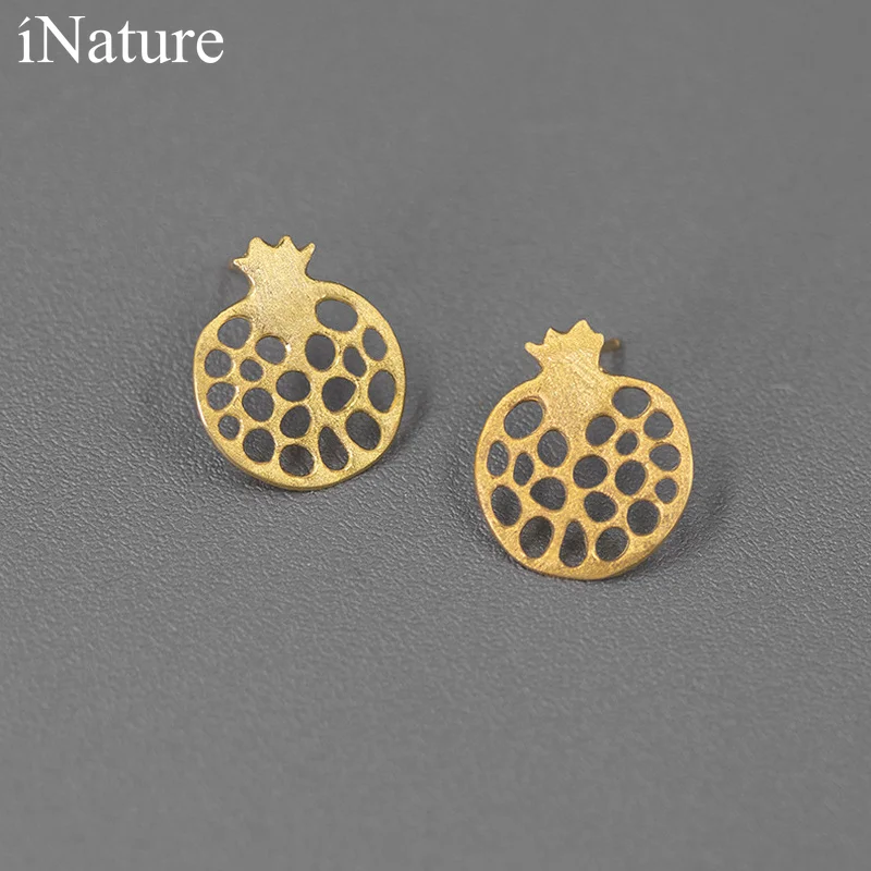 

INATURE 925 Sterling Silver Cute Pomegranate Stud Earrings Minimalism Jewelry for Women Party Fun Gifts