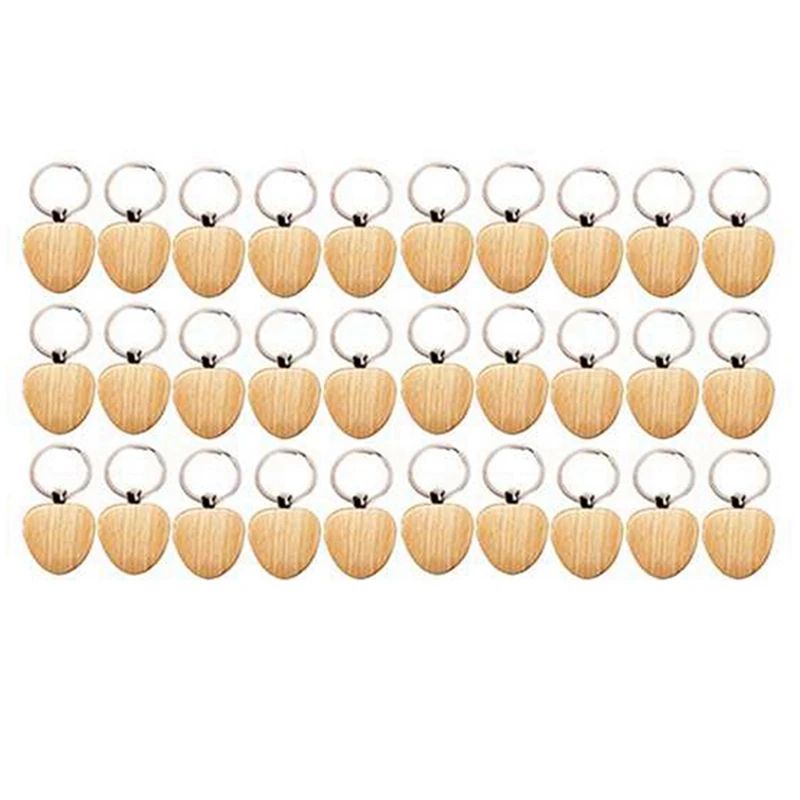 

30Pcs Blank Heart-Shaped Wooden Key Chain DIY Wood Keychains Key Tags DIY Gift