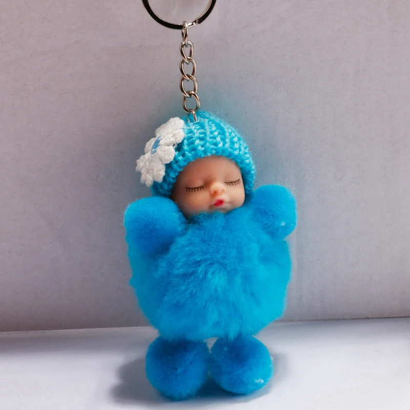 Kawaii Doll Fur Ball Plush Toys Cute Fake Sleeping Baby Newborn Doll Keychain Bag Pendant Brithday Gift For Kid Boys Girls