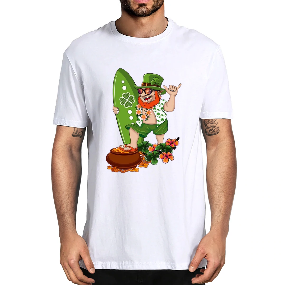 100% хлопок зеленый лепрекон на день Святого Патрика мужская гавайская ирландская