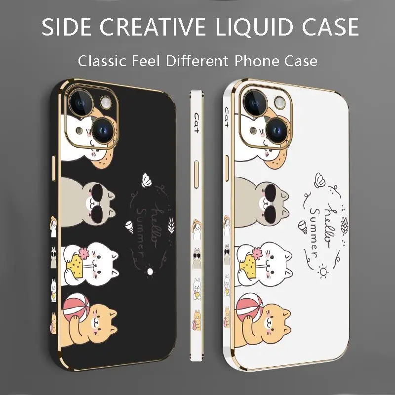 Vacation Cats Luxury Plating Phone Case For iPhone 14 13 12 11 Plus Pro Max Mini X XR XS SE2020 8 7 6 6S Plus Cover