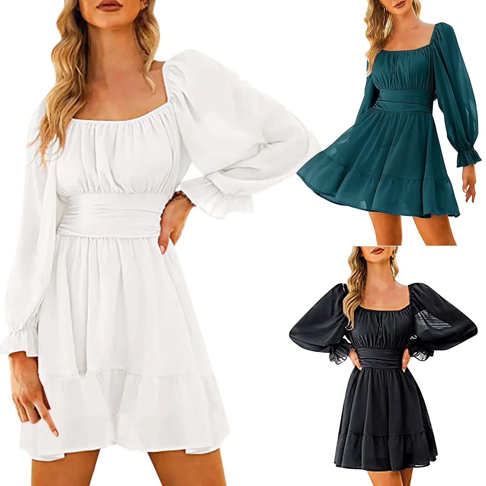 

Платье-мини ТРАПЕЦИЕВИДНОЕ с открытой спиной, квадратным вырезом и высокой талией