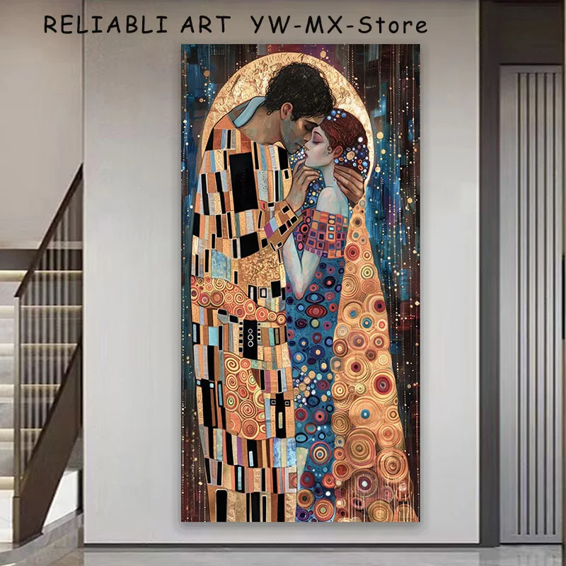 Винтажная пара в стиле Климта подчеркивающая портретную холст картина постер и