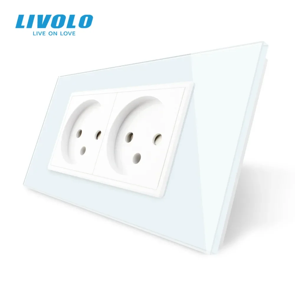 Фото Оригинальная двойная израильская розетка LIVOLO, панель из закаленного стекла 16 А, 100 ~ 250 В переменного тока, сиамская конструкция, электрическая розетка №1