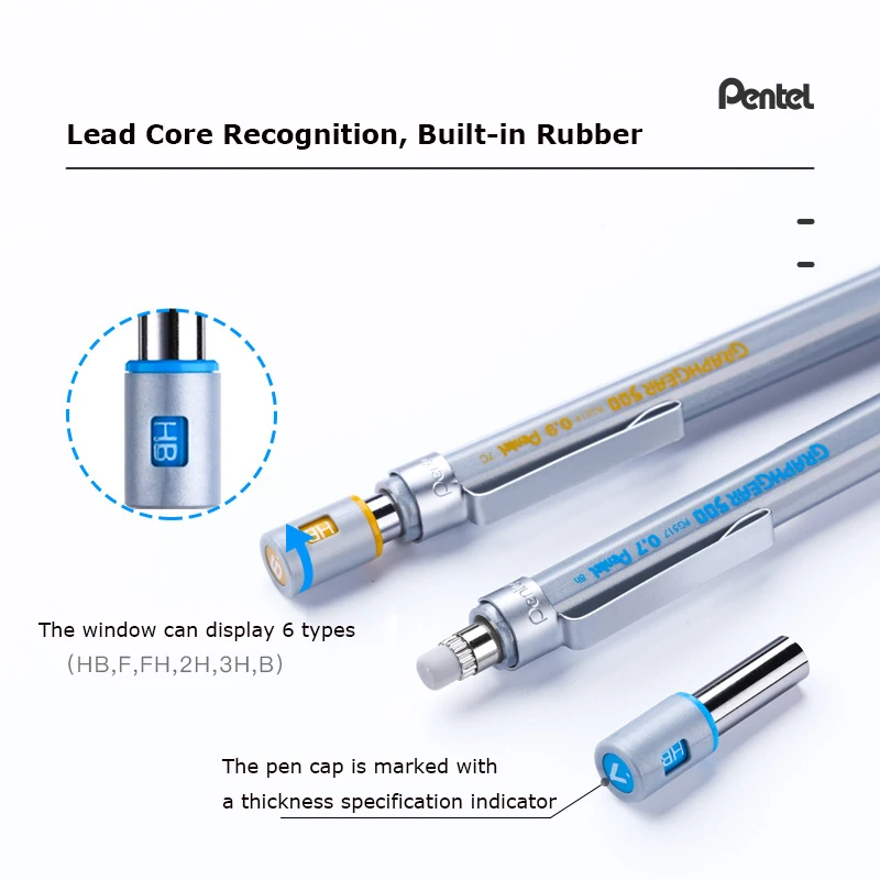 Фото Япония Pentel Graph Gear Чертежный металлический механический карандаш PG515 Автоматический карандаш для рисования 0,3/0,5/0,7/0,9 мм Школьные канцелярские принадлежности №3