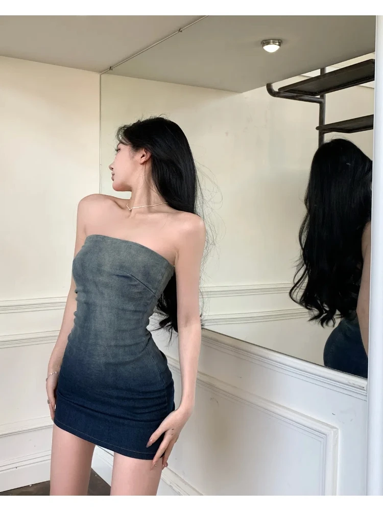 Летнее милое и острые Модное Новое постепенное джинсовое платье с бюстгальтером