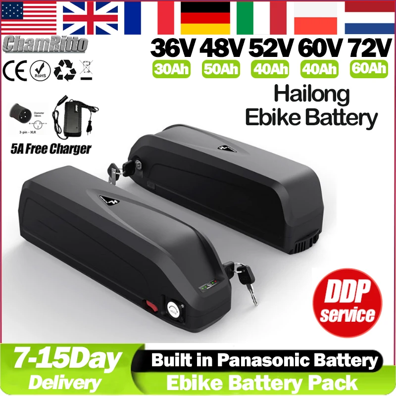 Hailong 48v 13s5p E Bike Akku 20/30/40ah 72V Литиевая батарея 52v Электрический велосипед Aostirmotor S07-b 60v