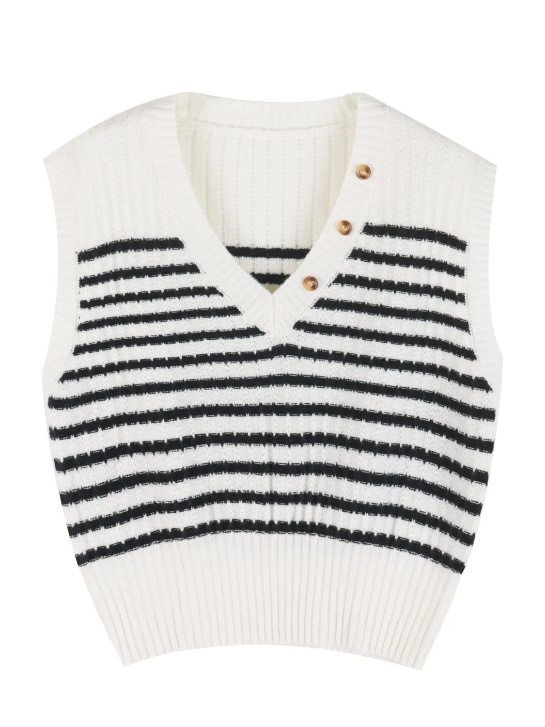 Короткий жилет в полоску женский укороченный зимний свитер на пуговицах черные