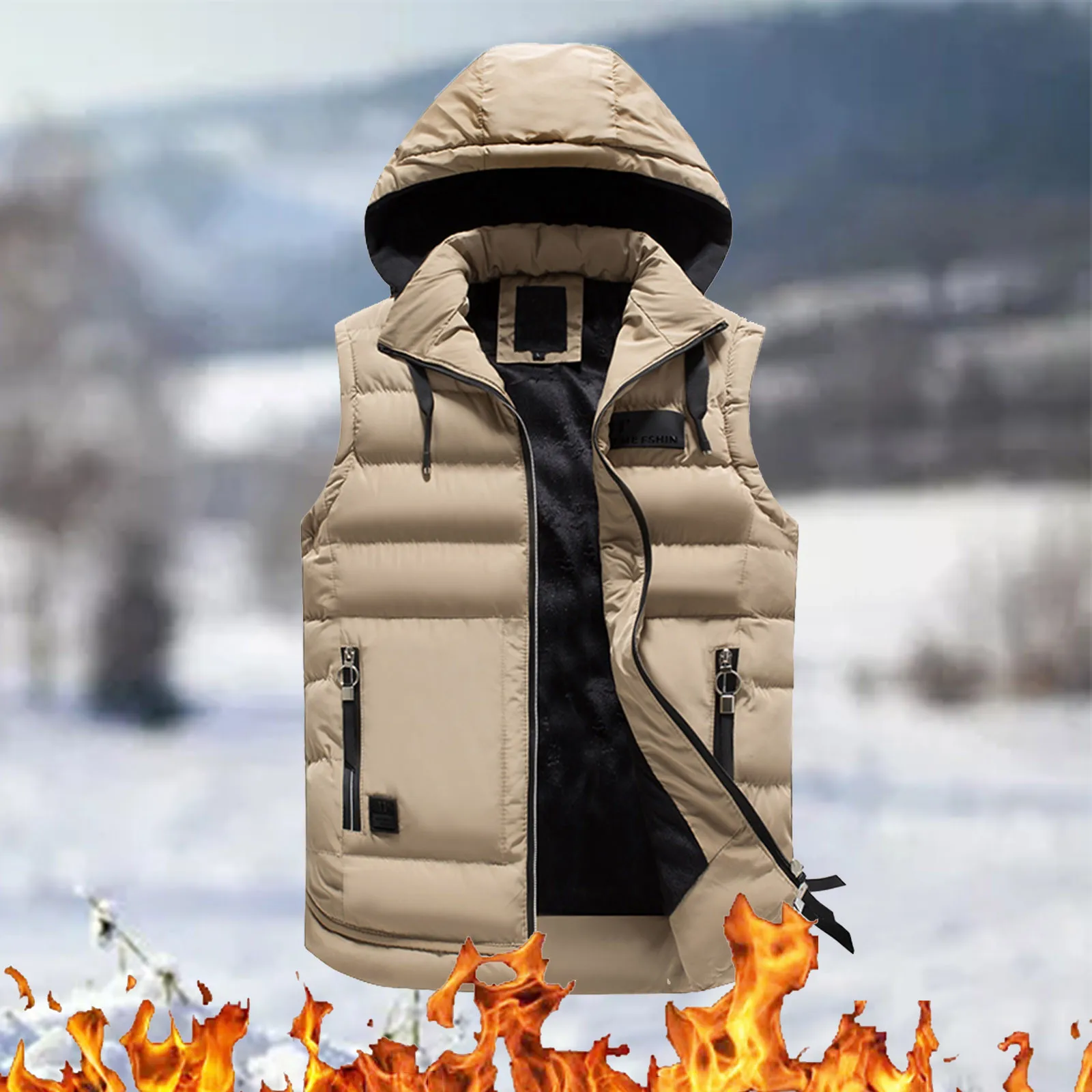 

Men's Autumn And Winter Warm Coat Vests Solid Color Sleeveless Vest Fashion Hooded Zipper Vest Vest