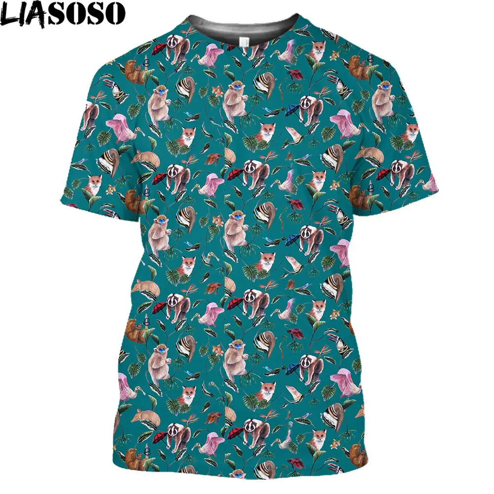 

Летняя мужская и женская футболка liaseo с 3D принтом, маленькая Повседневная футболка с цветами, лисицей, золотыми обезьянами, милые парные футболки с круглым вырезом и животными