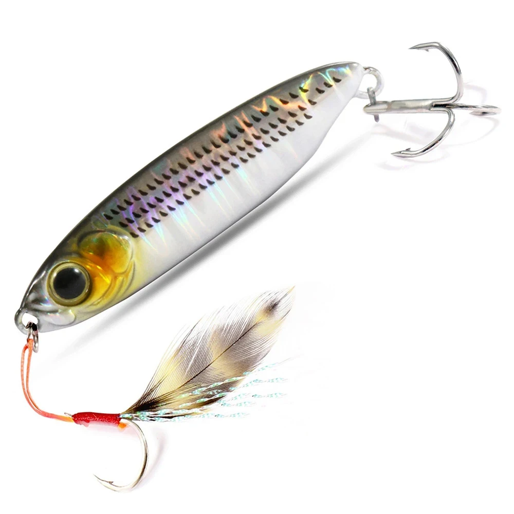 

Feather Fishing Colorful Carbon Metal Jig Lure Spinning Spoon Artificial Bait Bass Hook of Minnow Sinking Casting Pesca Tackle