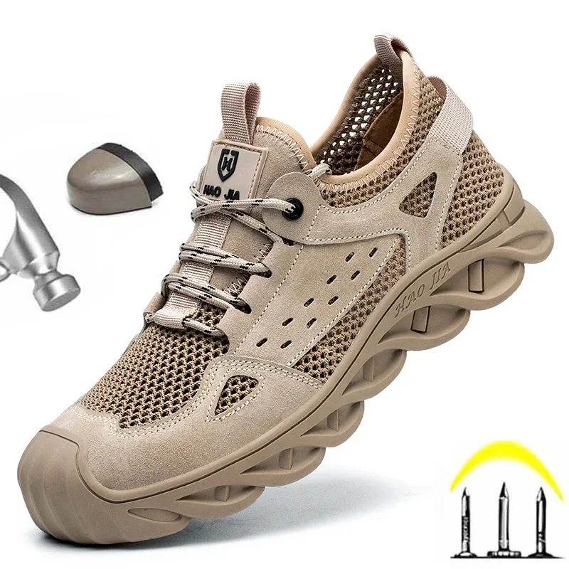 

Мужские безопасные рабочие дышащие ботинки со стальным носком, мужские рабочие ботинки, сетчатые рабочие кроссовки, непрокалываемые легкие защитные ботинки 2023