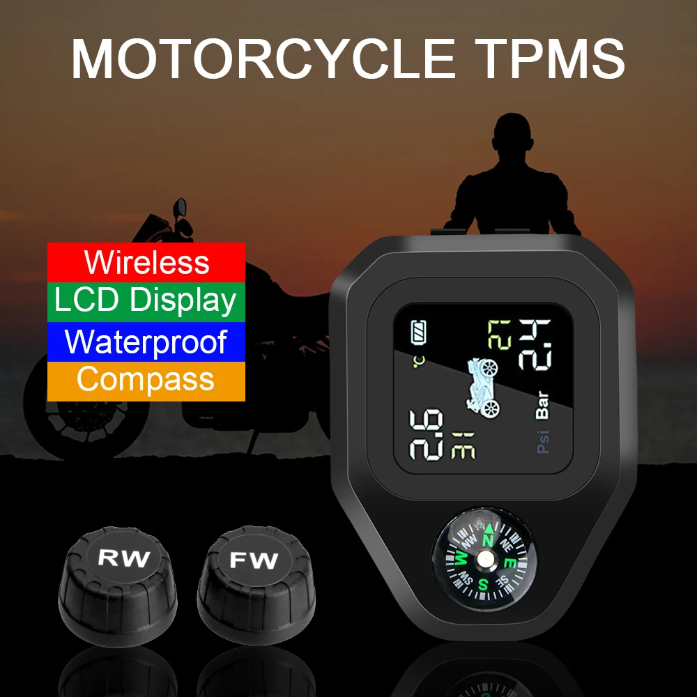 

LEEPEE USB Charge Motorcycle TPMS Tyre Temperature Alarm 2 External Internal TH/WI Sensors Motor Tire Pressure Monitoring System