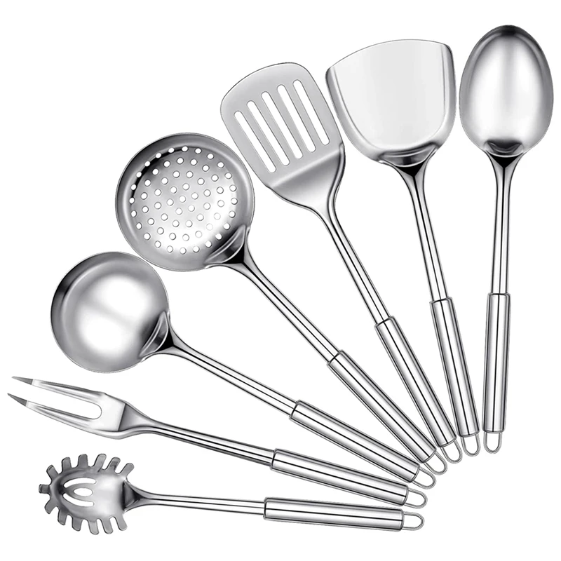 

7 Pieces Stainless Steel Kitchen Utensils Set Cooking Utensils Set Includes Slotted Spoon Soup Ladle Serving Spoon Fork
