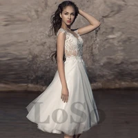 vintage wedding dress knee length exquisite appliques o neck lace up sleeveless tulle sweetheart gown robe de mariee women