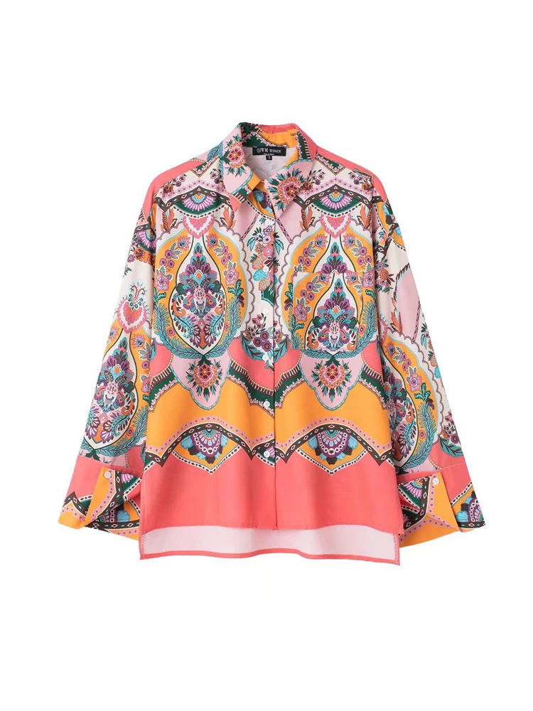 

2022 Summer Women Loose Shirts Blouses Tops Fashion Print Turn-down Collar Female Casual Street Top Clothing Blusas
