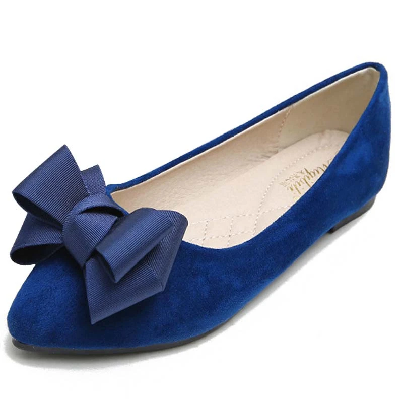 

Women Flats Slip on Flat Shoes Pointed Toe Shallow Butterfly-knot Ballerina Slip on Loafers Faux Suede Lady Ballet Plus Size 43