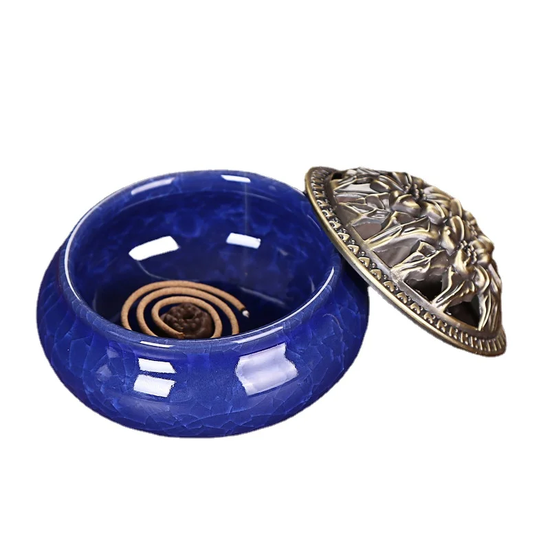 

Ice crack ceramic disc incense burner with sandalwood incense Zen Buddha incense holder home decor