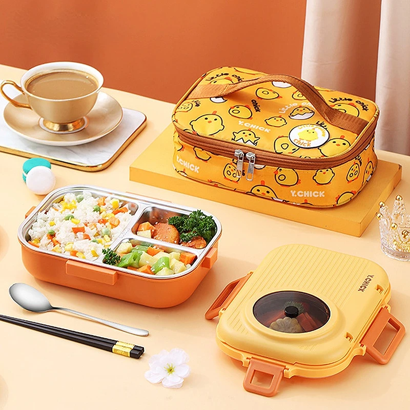 

Leak-Proof Insulated Cute Bento Box with Soup Bowl Office Worker Food Storage Containers Meal Prep Tableware Portable Lunch Box