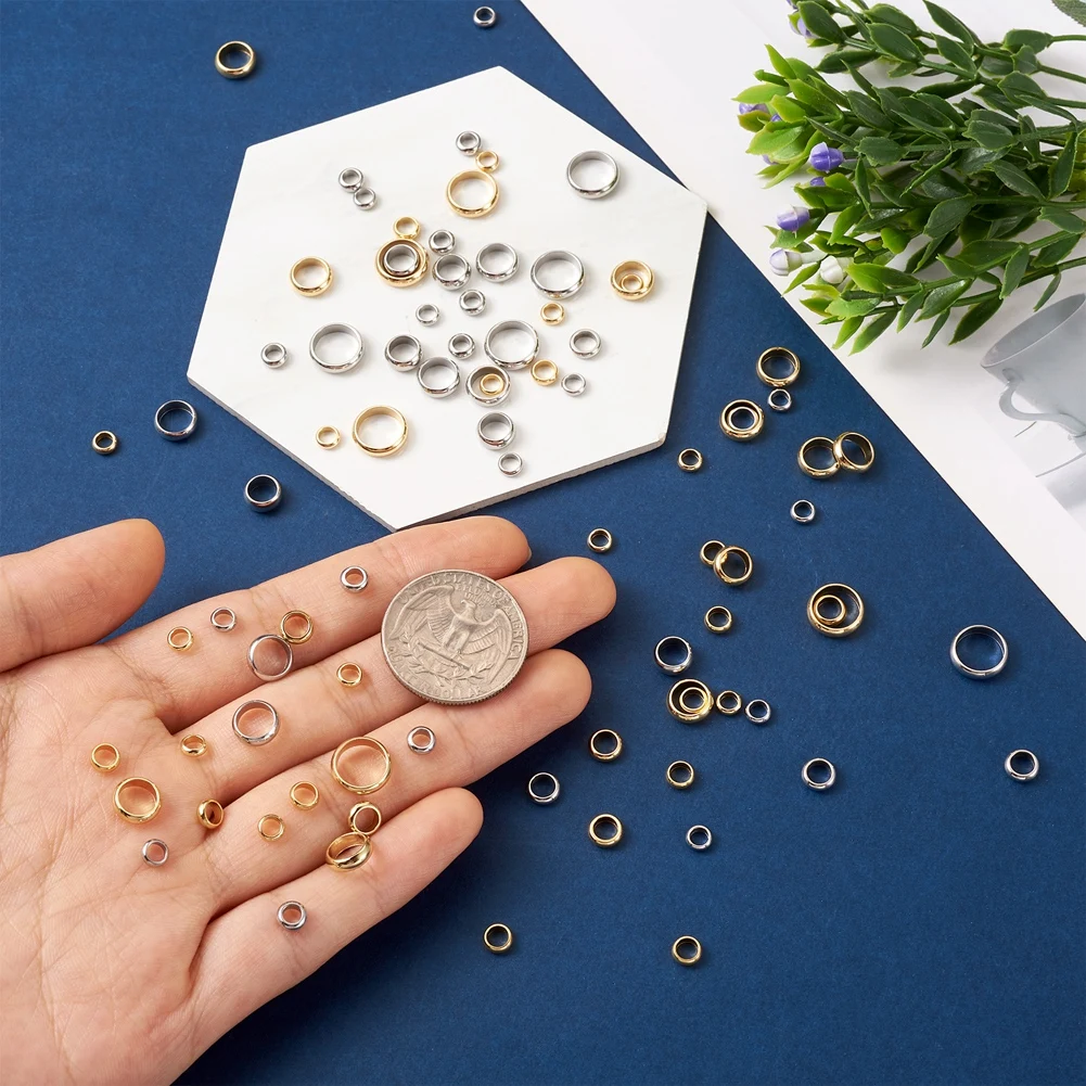 300pcs/box 201 Stainless Steel Spacer Beads Round Ring Loose Beads For Women Jewelry Making Bracelet Necklace DIY Accessories