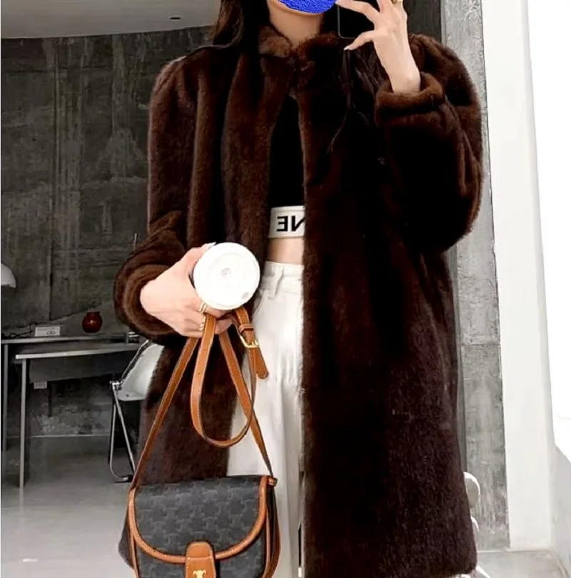 Плюшевая шуба из меха норки для женщин Роскошная мягкая утолщенная средней длины