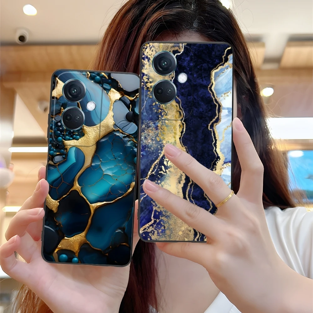 Luxury Golden Stone Mobile Cell Phone Case for OPPO Find X5 X3 X2 A93 Reno 8 7 Pro A74 A72 A53 Black Soft Cover Shell