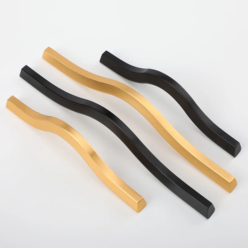

Black Cabinet Knobs Handles Gold Aluminium Alloy Kitchen Handle Wardrobe Cupboard Door Pulls Long Furniture Handle Hardware