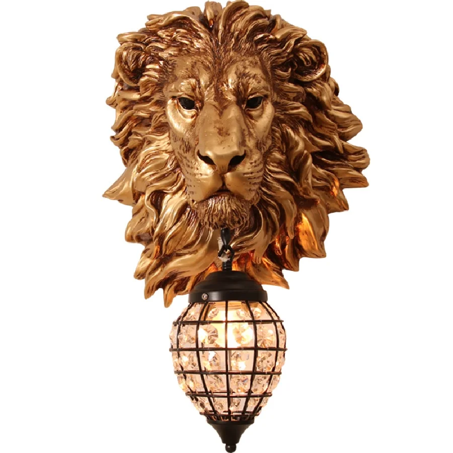 

French Luxury Lion Animal Shade LED Wall Lamp Home Decor Kitchen Wall Light Vintage Living Room Indoor Lighting Wall Sconce Lamp