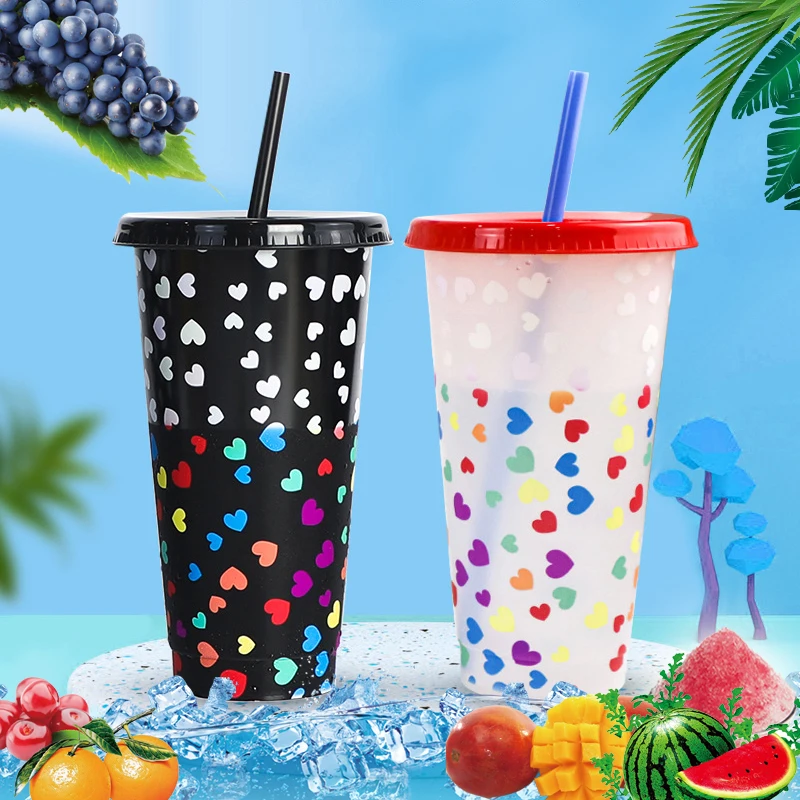 

Temperature-Sensitive Color Changing Cup 710ml Capacity Straws Creative Changing Reusable Colour Magical Plastic Cold Water Cups