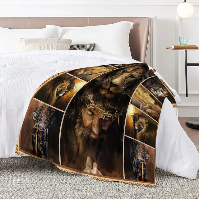 BlessLiving 3D Cartoon Lion Lambie Flannel Throw Blanket Wooden Cross Butterfly Flower Pattern Blanket For Home Bedroom Sofa 4