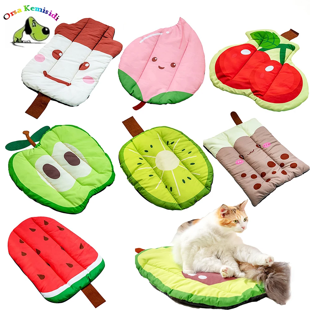 

Cooling Dog Bed Soft Summer Pet Ice Pad Small Dogs Sleeping Cushion Cute Fruit Breathable Mat Non-Slip Bottom Cat Puppy Nest Mat
